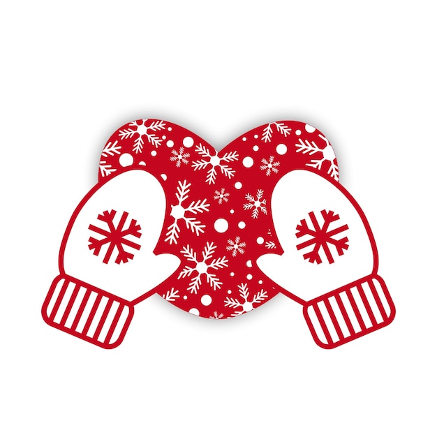 icono guantes de invierno y corazón con copos de nieve