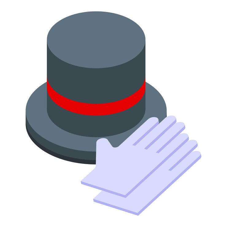 Vector icono de guantes de sombrero mágico vector isométrico top mago gorra de mago