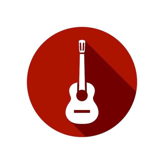 Vector icono de guitarra clásica con vector plano de sombra larga aislado en fondo blanco