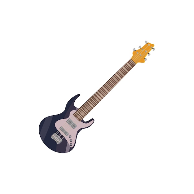 Icono de guitarra eléctrica negra en estilo de dibujos animados sobre un fondo blanco