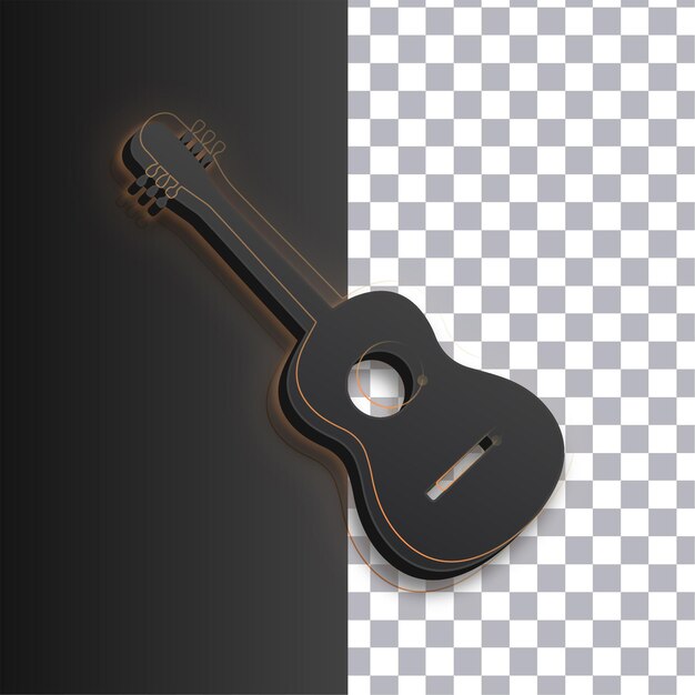 Icono de guitarra oscura personalizable con líneas de brillo dorado en un fondo transparente