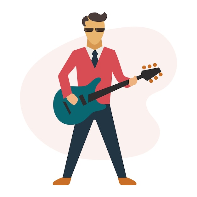 El icono del guitarrista del rock and roll, el clipart, el avatar, el logotipo, la ilustración vectorial aislada.