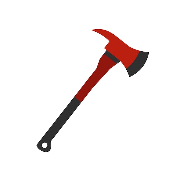 Icono de hacha de bombero rojo en estilo plano aislado en ilustración de vector de fondo blanco