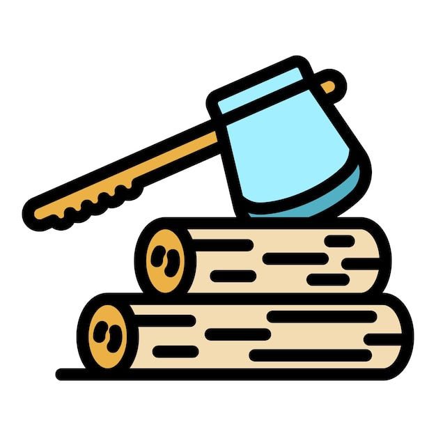 Icono de hacha de madera Contorno del icono vectorial de haca de madera Color plano aislado