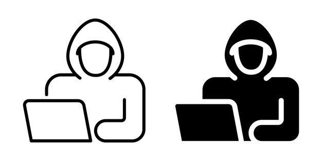 Icono de hacker o ataque cibernético Silueta y estilo de línea