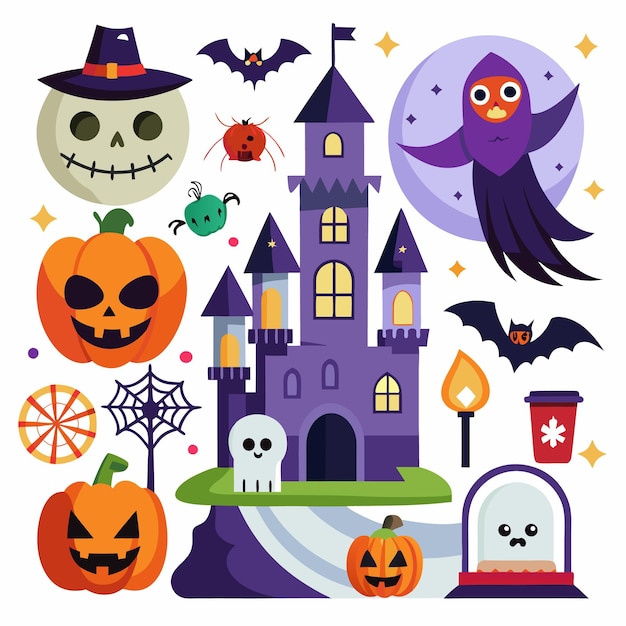 icono de Halloween divertido y festivo con decoraciones de brujas y espeluznantes
