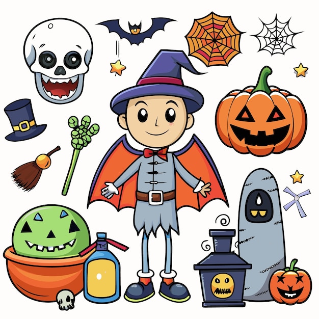 icono de Halloween divertido y festivo con decoraciones de brujas y espeluznantes