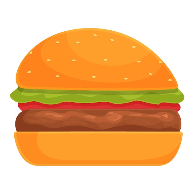 El icono de la hamburguesa de carne cortada es un vector de dibujos animados de comida rápida.