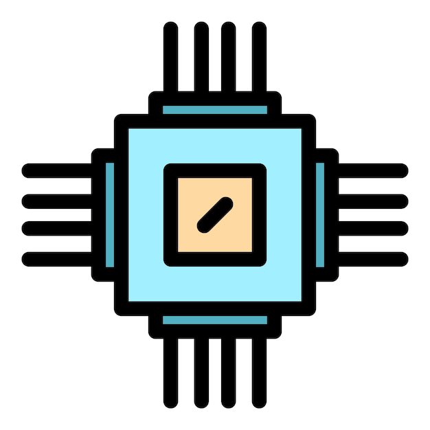 Icono de hardware del procesador Contorno del icono vectorial de hardware del processador Color plano aislado