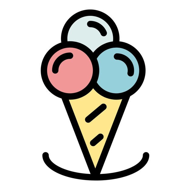 El icono del helado de corneta El contorno del helado del corneta Vector del icono del color plano aislado