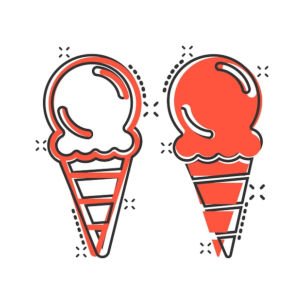 Icono de helado en estilo cómico Ilustración de vector de dibujos animados de Sundae sobre fondo blanco aislado Concepto de negocio de efecto de salpicadura de postre de sorbete