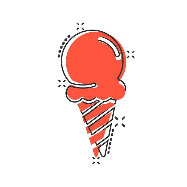 Icono de helado en estilo cómico Ilustración de vector de dibujos animados de Sundae sobre fondo blanco aislado Concepto de negocio de efecto de salpicadura de postre de sorbete