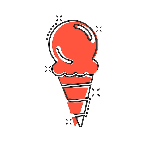 Icono de helado en estilo cómico Ilustración de vector de dibujos animados de Sundae sobre fondo blanco aislado Concepto de negocio de efecto de salpicadura de postre de sorbete