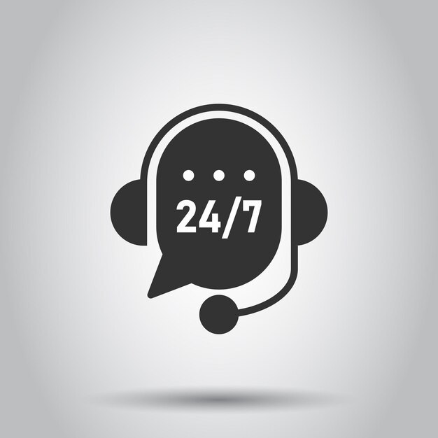 Icono de Helpdesk 247 en estilo plano Ilustración de vector de auriculares sobre fondo blanco aislado Concepto de negocio de operador de chat
