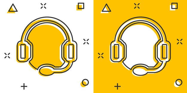 Icono de Helpdesk en estilo cómic Ilustración de vector de dibujos animados de auriculares sobre fondo blanco aislado Concepto de negocio de efecto de salpicadura de operador de chat