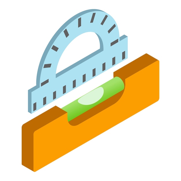 Vector icono de herramienta de medición vector isométrico protractor y icono amarillo de nivel de edificio equipo de construcción e ingeniería