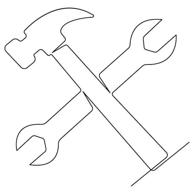 Icono de herramienta de reparación de dibujo artístico continuo de una línea Día del ingeniero de símbolo del centro de servicio