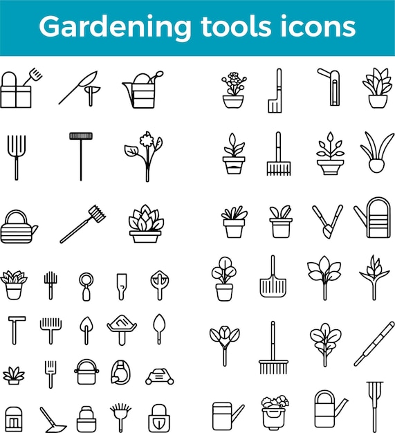 Icono de herramientas de jardinería rastrillo vectorial pala equipo de jardín horquilla paleta símbolo de plantación al aire libre