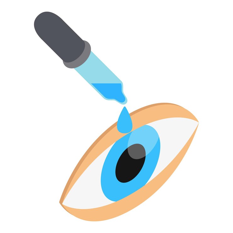 Vector icono hidratante ocular vector isométrico pipeta gota azul y ojo humano abierto tratamiento y prevención concepto oftalmología