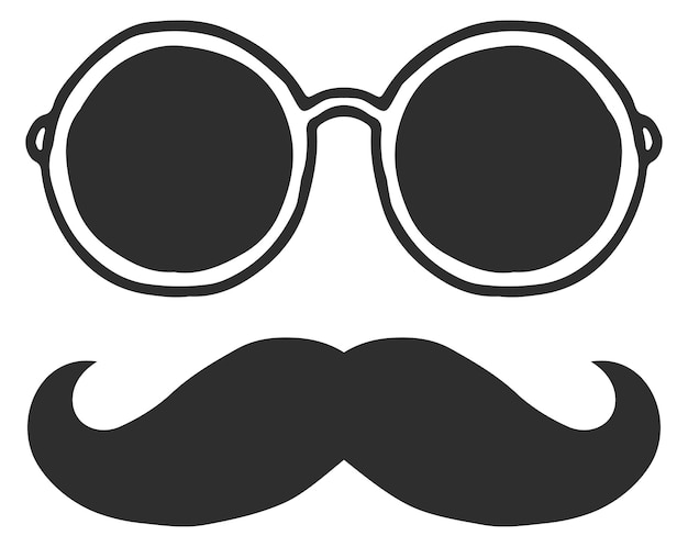 Icono hipster gafas de sol retro y bigotes vintage rizados aislados sobre fondo blanco