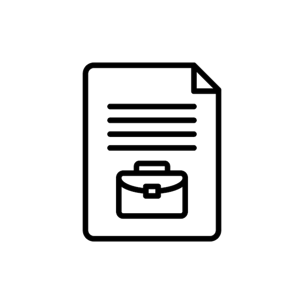 El icono del historial de trabajo establece el currículum de empleo, la aplicación del vector, el símbolo del logotipo en negro, el estilo rellenado y delineado.