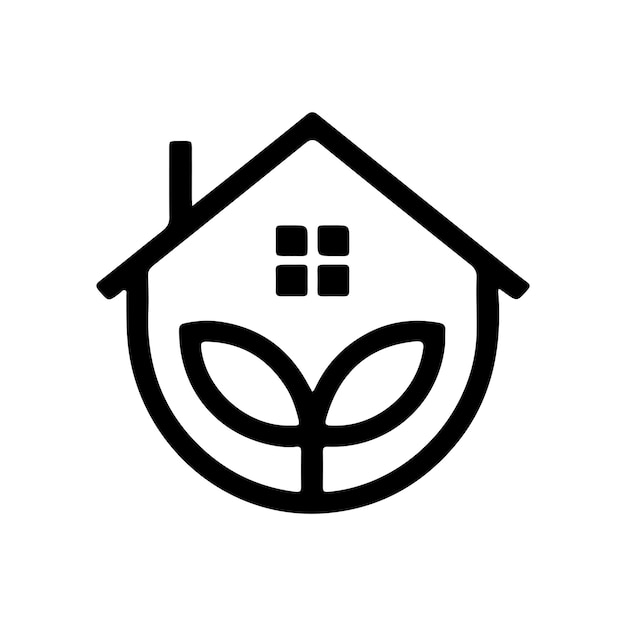 Icono del hogar ecológico con plantas y concepto de vida sostenible