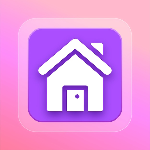 Icono de hogar con efecto de vidrio púrpura pulido con fondo editable