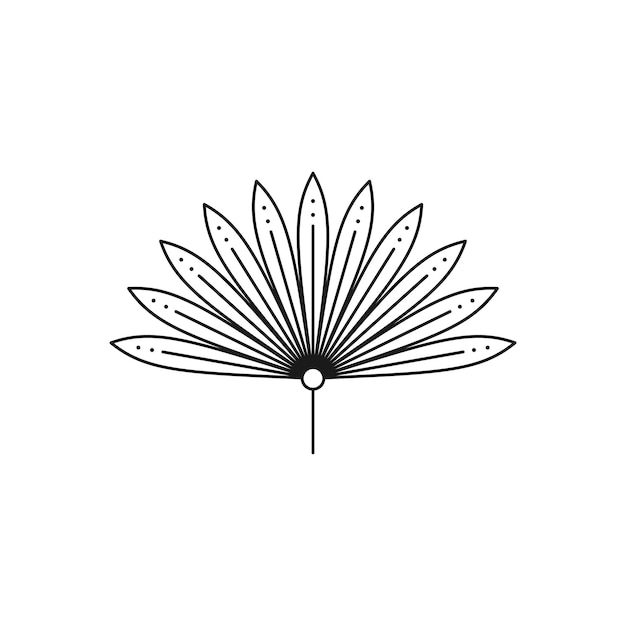 Icono de hoja de palma en estilo moderno delineador minimalista. vector emblema de hojas tropicales secas. ilustración floral boho para crear logotipos, patrones, estampados de camisetas, diseños de tatuajes, publicaciones en redes sociales e historias