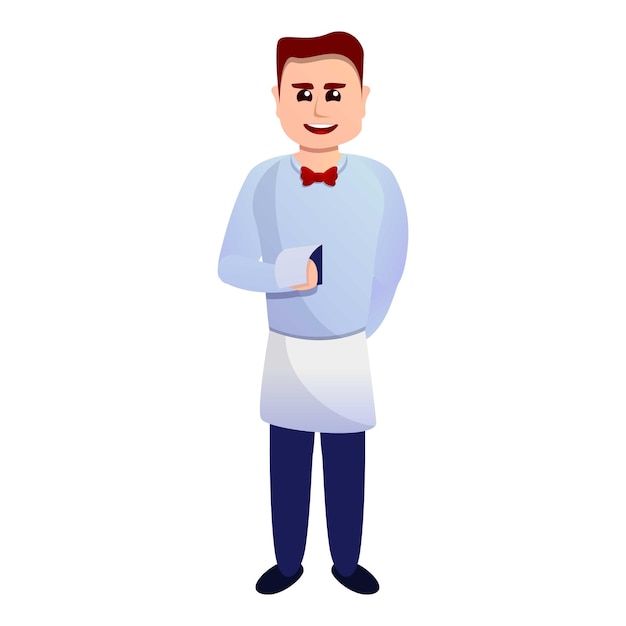 Icono de hombre camarero sonriente Caricatura de icono de vector de hombre camarero sonriente para diseño web aislado sobre fondo blanco