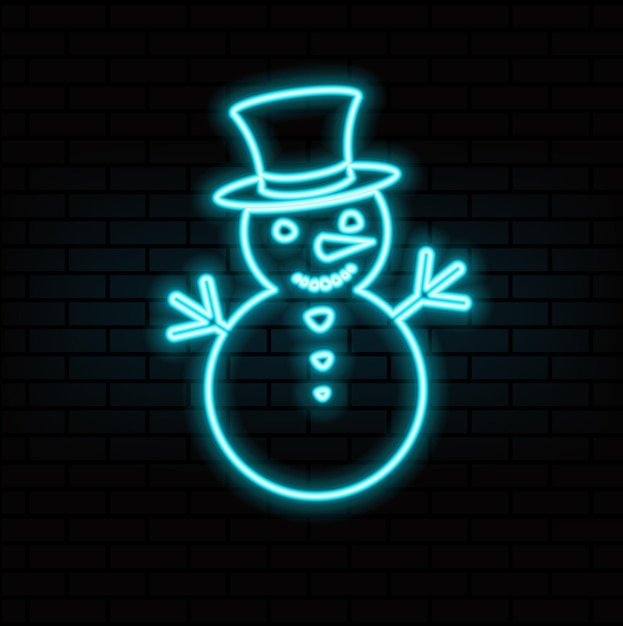 El icono del hombre de nieve silueta negra diseño vectorial estilo neón color azul