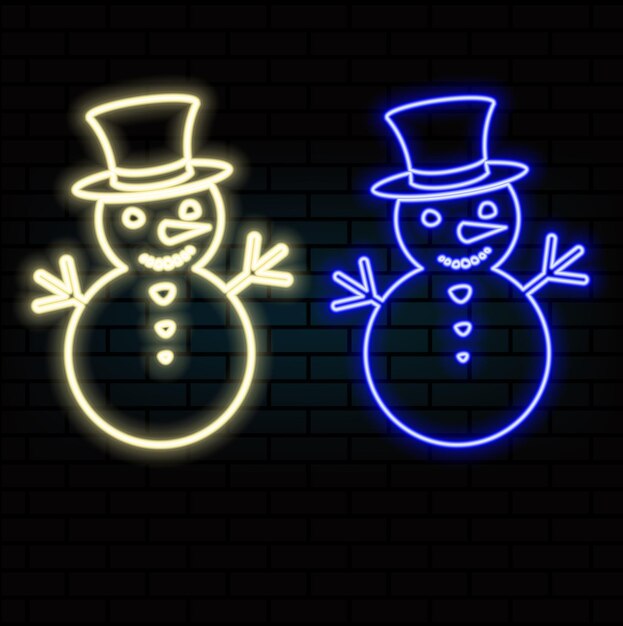 El icono del hombre de nieve silueta negra diseño vectorial estilo neón color azul