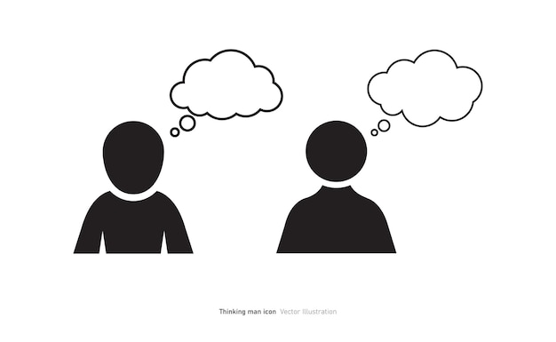 Icono del hombre pensante sueño nube persona con ilustración vectorial de burbuja de pregunta