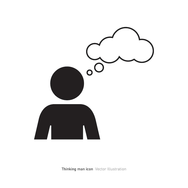 Icono del hombre pensante sueño nube persona con ilustración vectorial de burbuja de pregunta