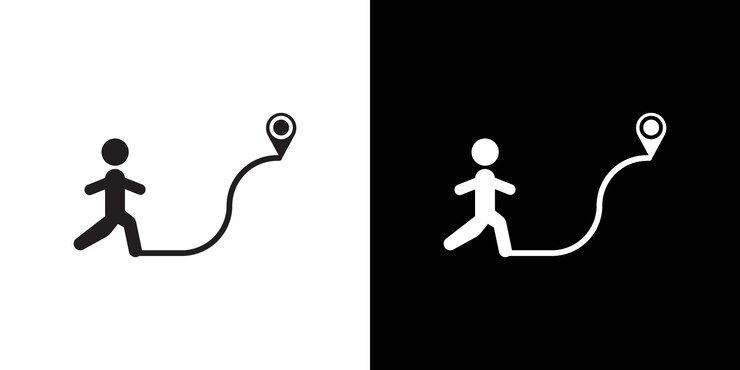 Vector icono del hombre que va al destino ilustración plana de línea delgada