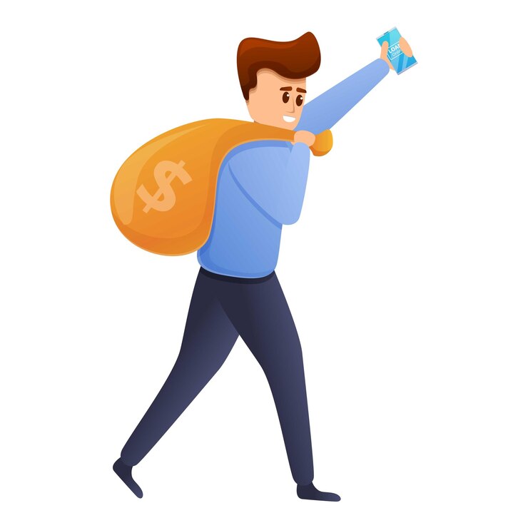 Vector icono del hombre que lleva la bolsa de dinero icono vectorial de un hombre que lleva una bolsa de dinero para el diseño web aislado sobre un fondo blanco