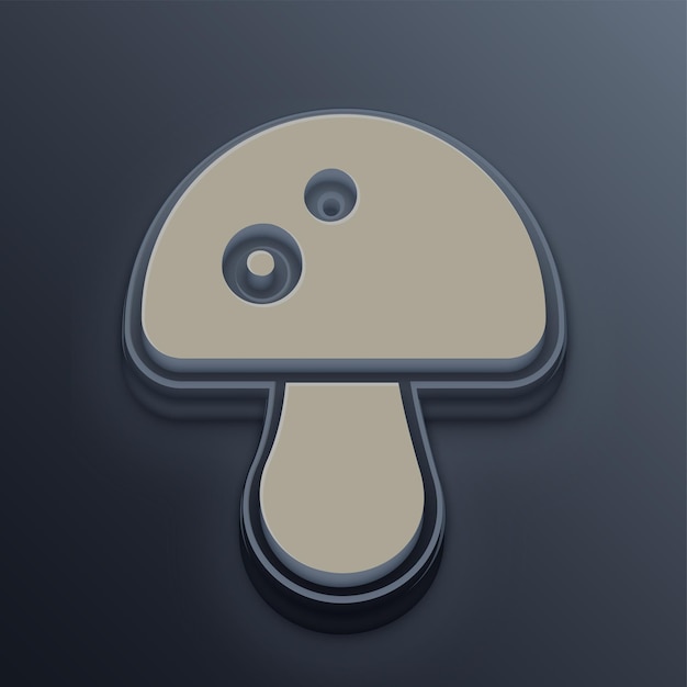 Icono de hongo 3D en tono de cemento con fondo gris editable
