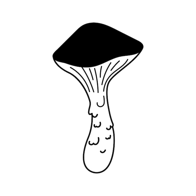 Icono de hongo de garabato ilustración de vector lineal de croquis dibujado a mano planta de bosque de arte de línea de hongo negro