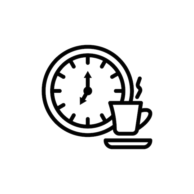 El icono de la hora del café, el signo del logotipo, el contorno vectorial del conjunto