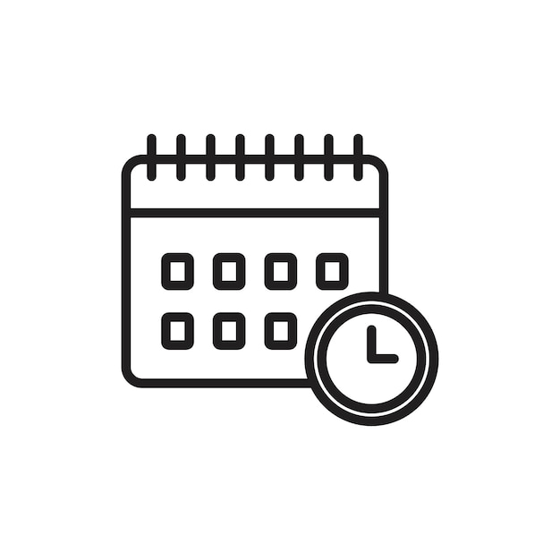 Icono del horario Arte plano en blanco y negro aislado