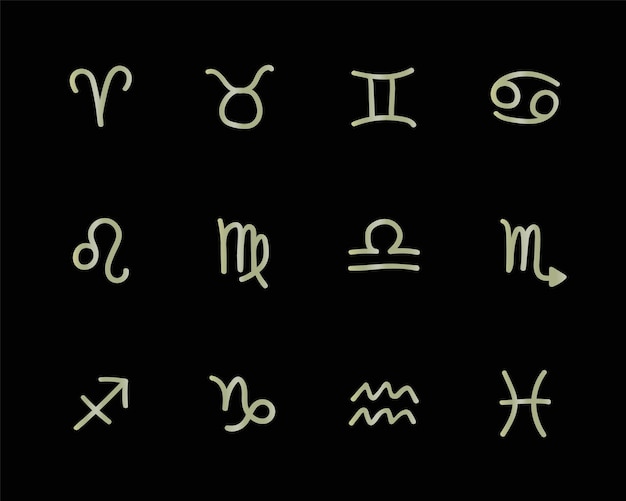 Icono del horóscopo dorado en fondo negro Símbolos de astrología ilustración vectorial