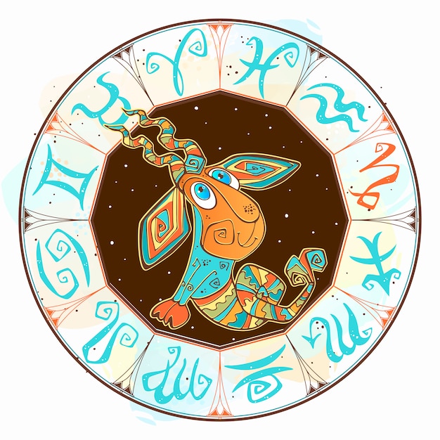 Icono de horóscopo infantil. Zodiaco para niños. Signo de capricornio