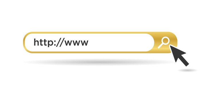 Vector icono http botón dorado diseño vectorial de búsqueda aislado, icono de cursor y lupa de símbolo o lupa