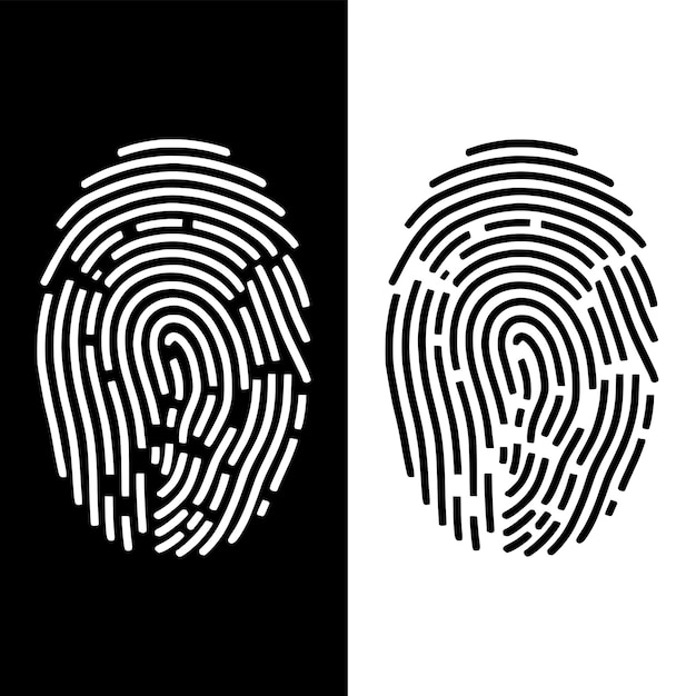 Icono de huellas dactilares en blanco y negro Escaneo biométrico detallado Vector de diseño de símbolos