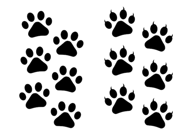 Icono de huellas de perros y gatos en blanco y negro Página para colorear