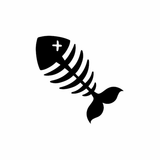 Icono de hueso de pescado Diseño de logotipo Ilustración de vector plano de plantilla en blanco y negro sobre fondo blanco