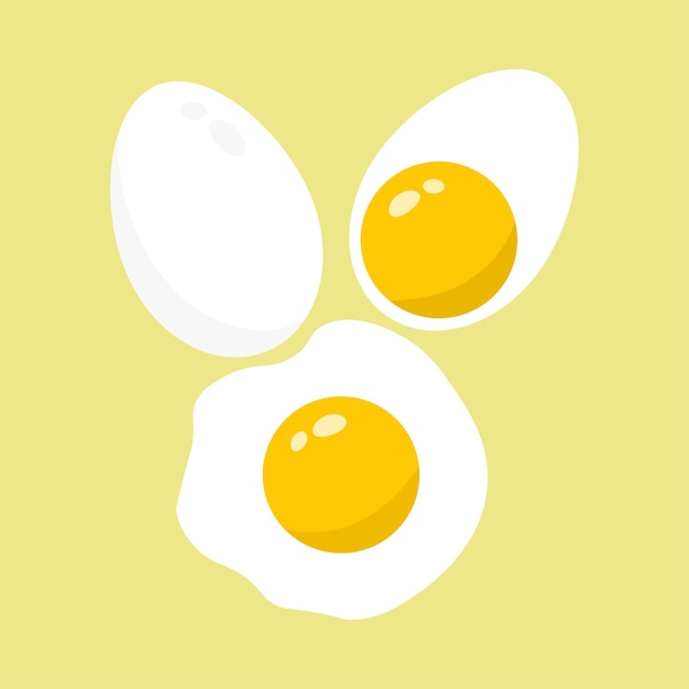 Icono de huevo en el diseño de fondo amarillo de huevo entero medio hervido y frito