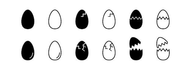 Ícono de huevo Signo de huevos rotos Elemento vectorial de contorno Estilo de línea negra