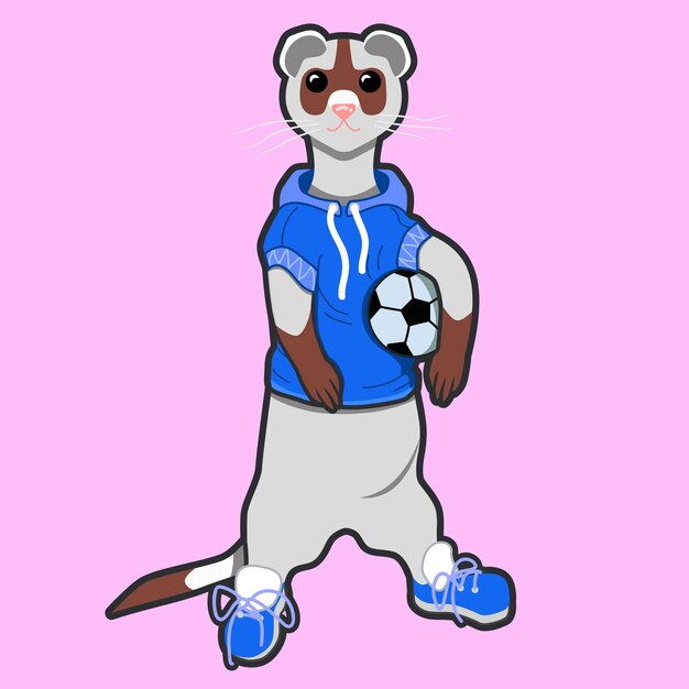 Icono de hurón de un atleta con una pelota en el frente Mascota de visón Icono de visón vectorial de dibujos animados para diseño web
