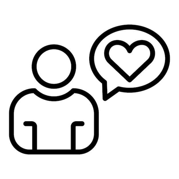 Icono de idea de amor Icono de vector de idea de amor de esquema para diseño web aislado sobre fondo blanco