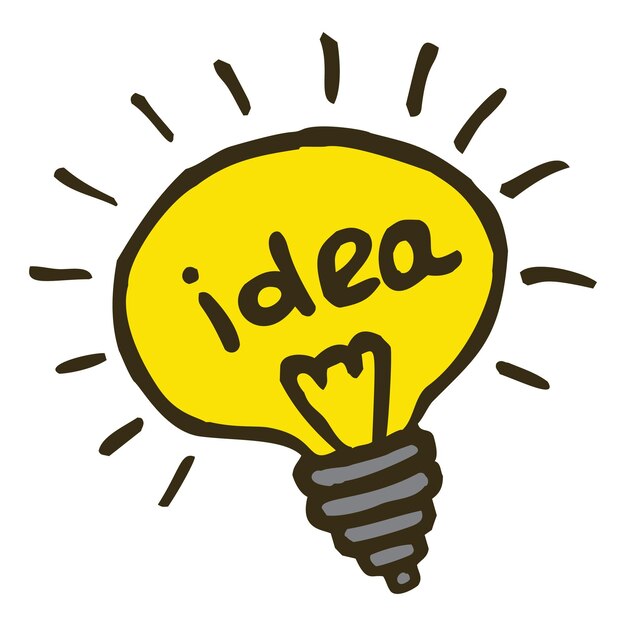 Icono de idea de bombilla de Doodle dibujado a mano con una delgada línea negra
